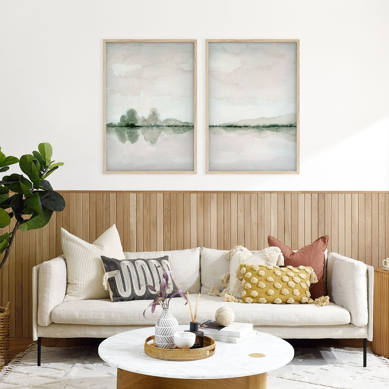 Misty Lake By the Forest Art (Set of 3)